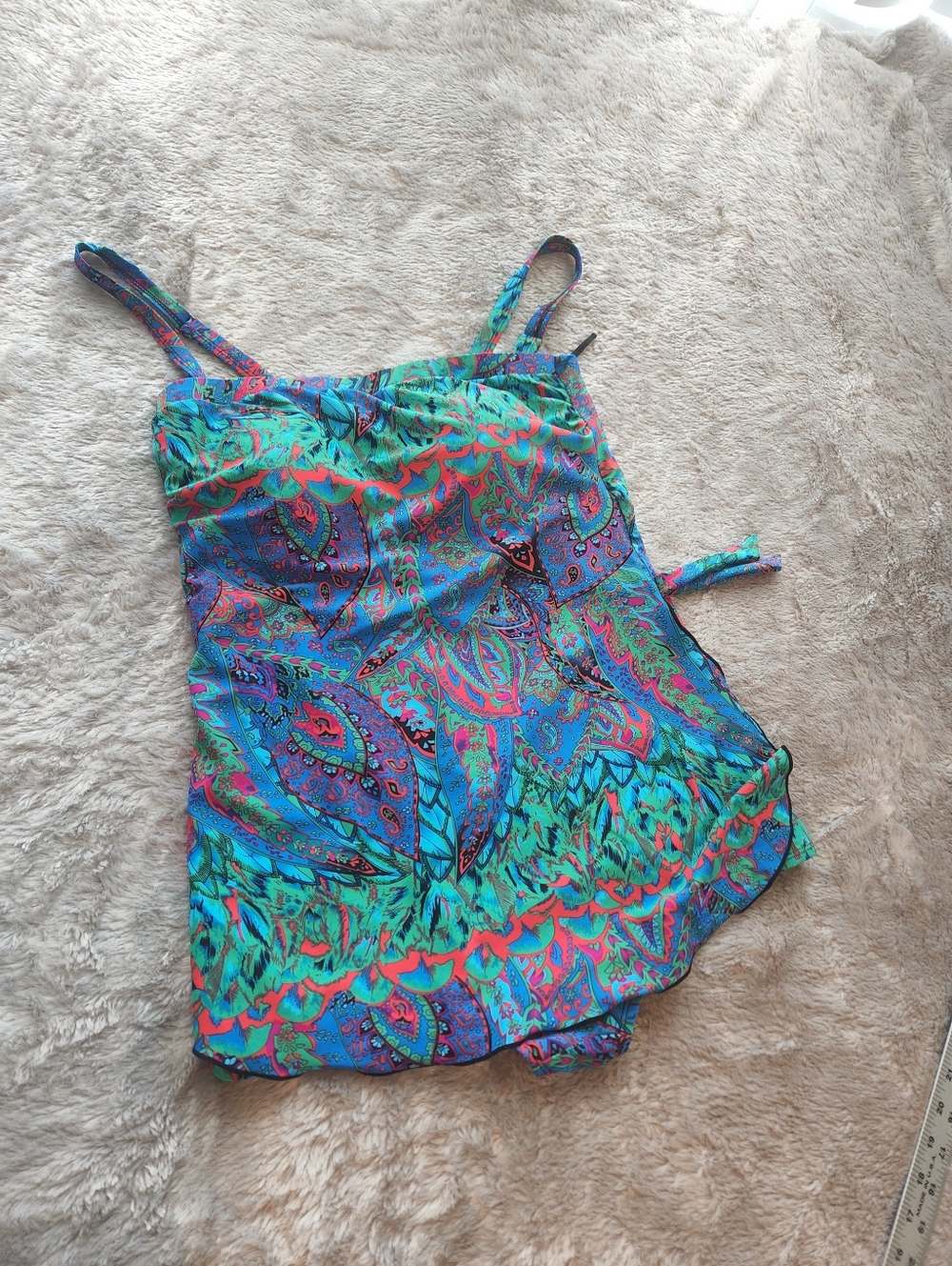 Vibrant Paisley Blue Green One-Piece Swim Dress